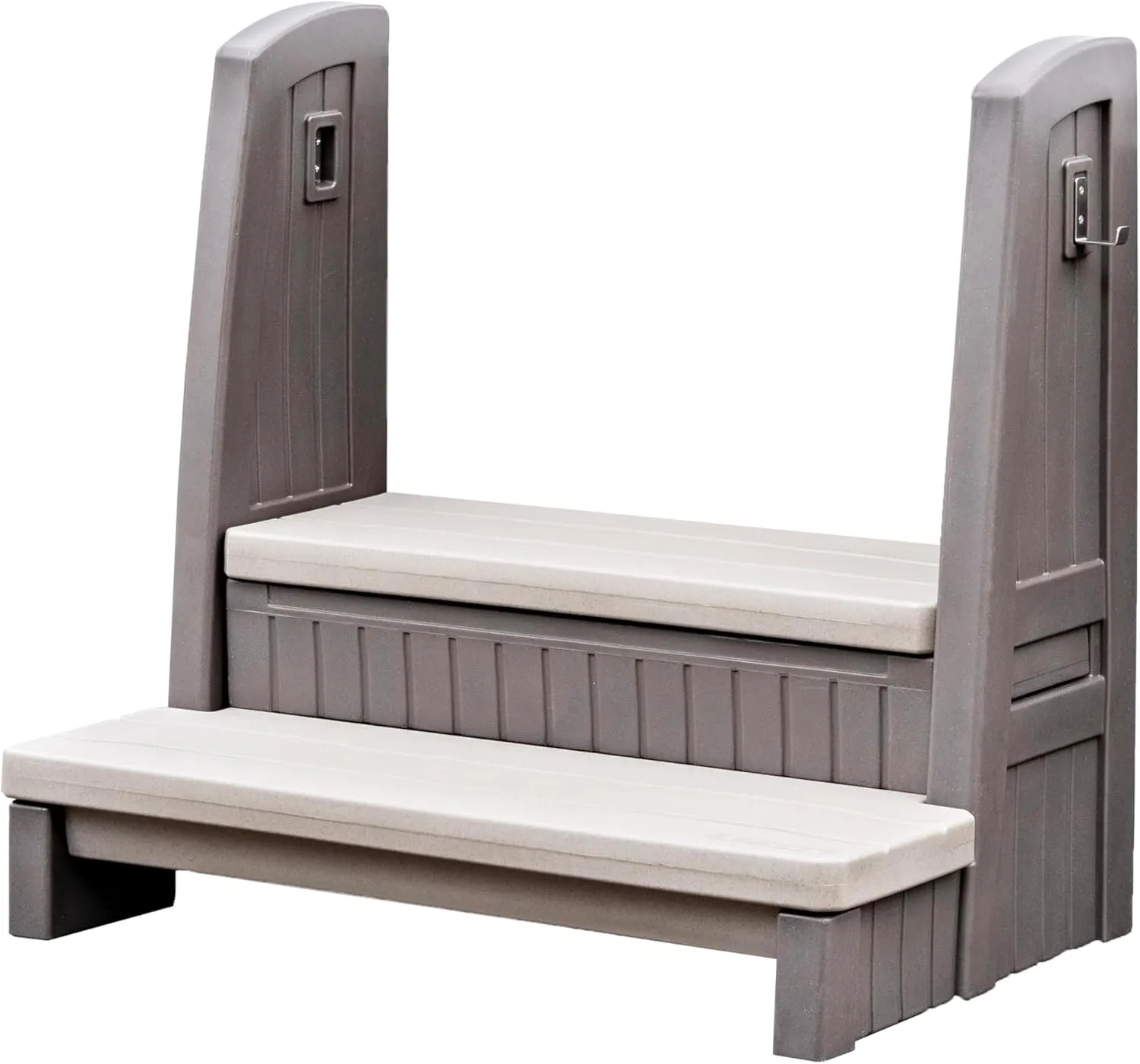 Step2 Hot Tub Storage Steps with Handrails, 2-Step Stool, Waterproof Stairs for Outdoor/Indoor Pool or Jacuzzi, Made of Durable Plastic, Dark Cedar