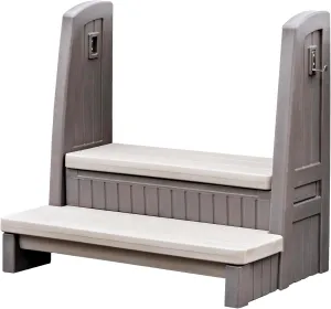 Step2 Hot Tub Storage Steps with Handrails, 2-Step Stool, Waterproof Stairs for Outdoor/Indoor Pool or Jacuzzi, Made of Durable Plastic, Dark Cedar