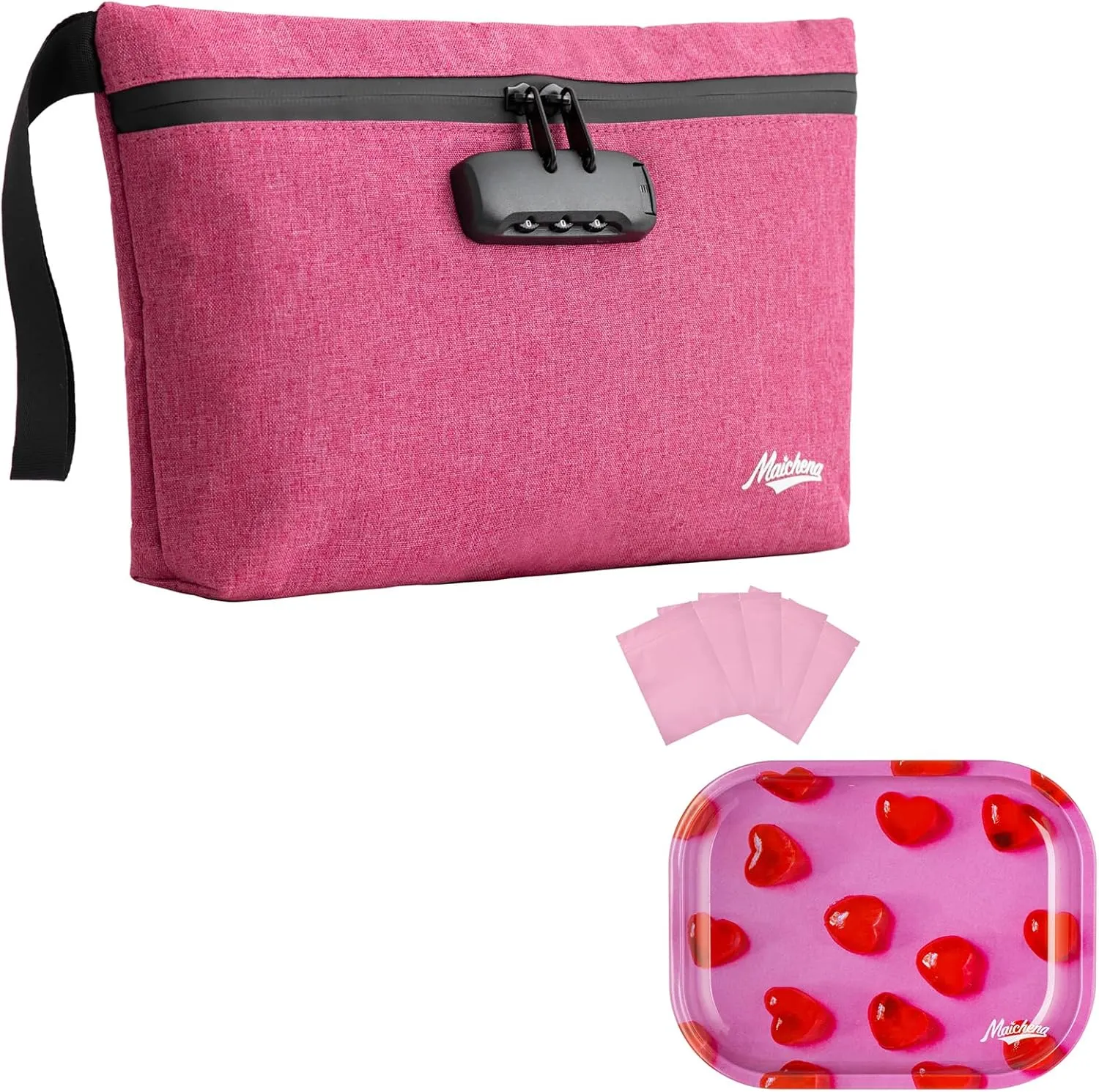 Storage Bag with Combination Lock Travel Medicine Bag Money Organizer and Cute Heart Gummies Metal Tray Jewelry Candles Tray