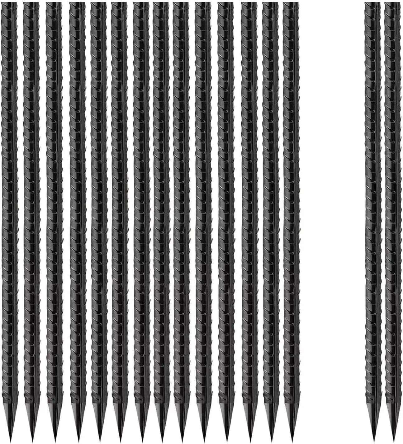 Straight-Rebar-Ground-Stakes 15Inch,Black Coated Straight Ground Anchors with Chisel Point End,Anti-Rust 16Pack Heavy Duty Steel Stakes for Landscape Timbers House Structure Plant Support in Garden