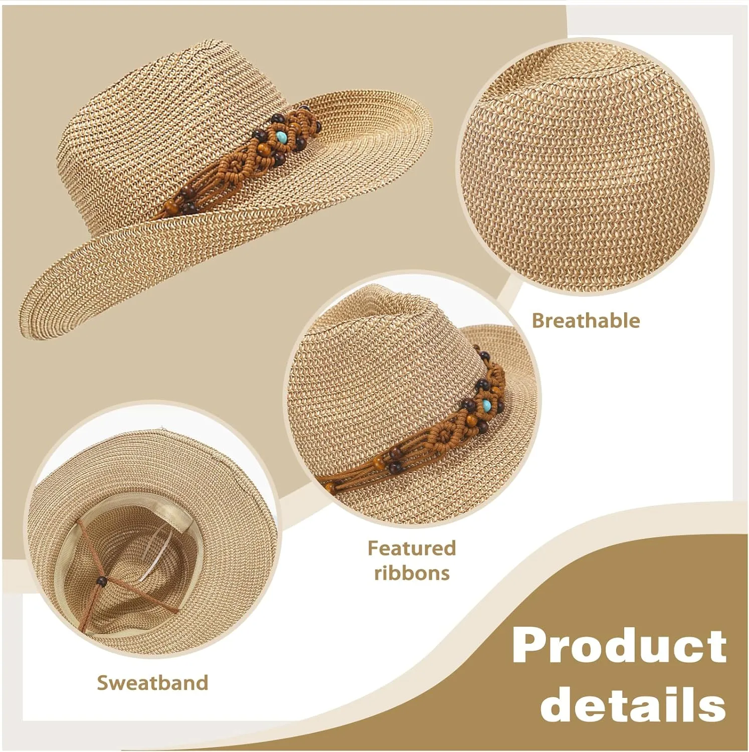 Straw Cowboy Cowgirl Hats for Women Men Summer Beach Sun Hat Packable Foldable Womens Sun Hat Women Straw Hat