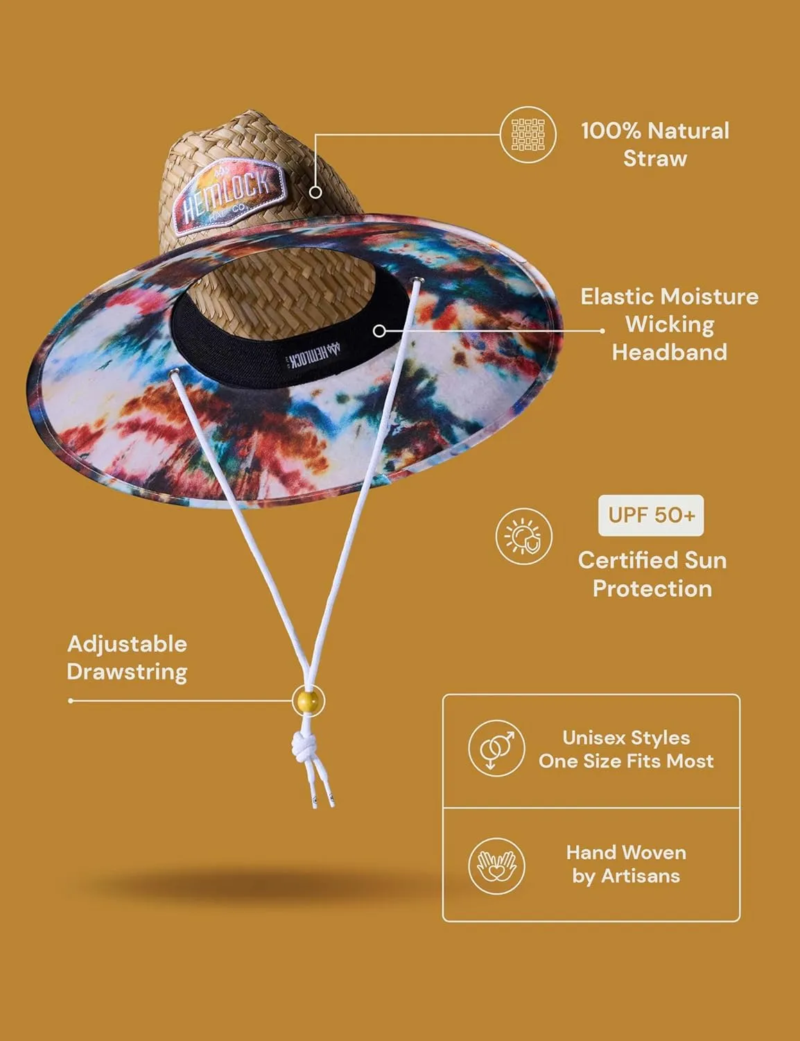 Straw Hat for Men & Women | Lifeguard Hat, Beach Hat & Sun Hat | UPF 50  Wide Brim for Sun Protection | One Size | Hemlock