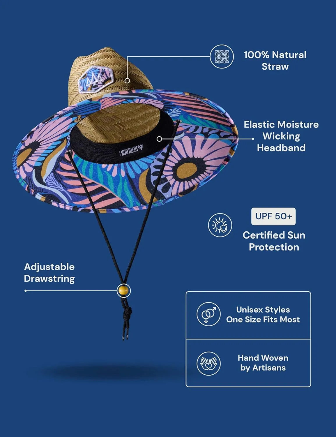 Straw Hat for Men & Women | Lifeguard Hat, Beach Hat & Sun Hat | UPF 50  Wide Brim for Sun Protection | One Size | Hemlock