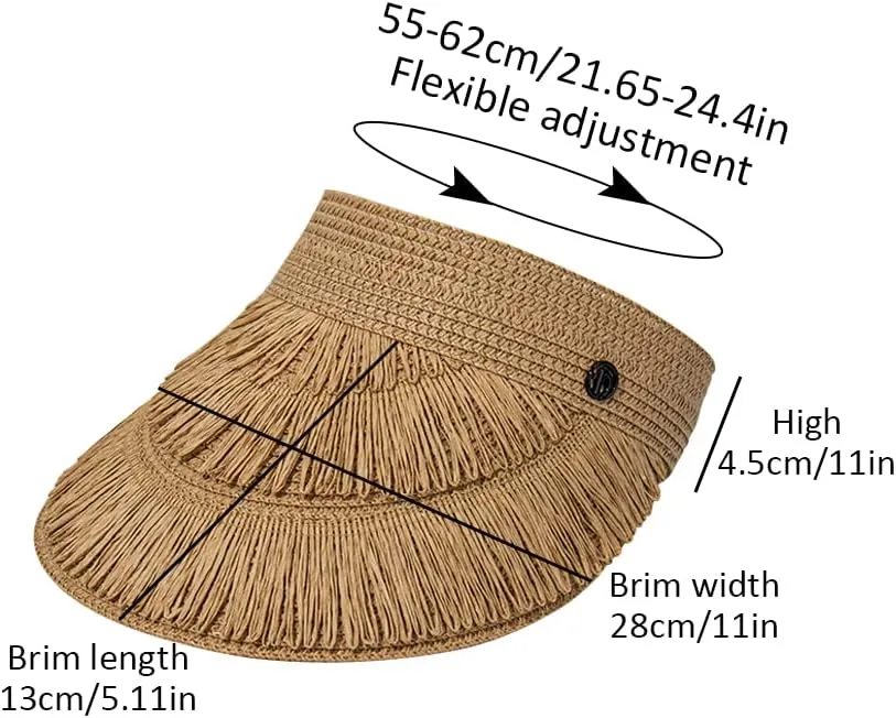 Straw Sun Visor Hat for Women, Summer Wide Brim Beach Sun Hat Roll-up Foldable Golf Visor