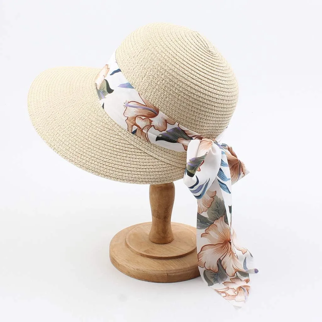 Straw Womens Beach Hat Foldable Floppy Roll Up Summer Hats Caps with Sun Upf50 Protection Roll-Up Packable Travel Caps