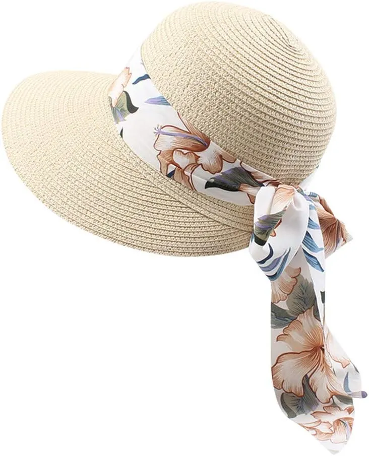 Straw Womens Beach Hat Foldable Floppy Roll Up Summer Hats Caps with Sun Upf50 Protection Roll-Up Packable Travel Caps