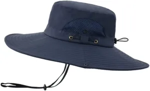 Summer Men Women Bucket Hat Wide Brim Outdoor Sun Protective Boonie Hat Hollow Mesh Breathable Fishing Sun Cap