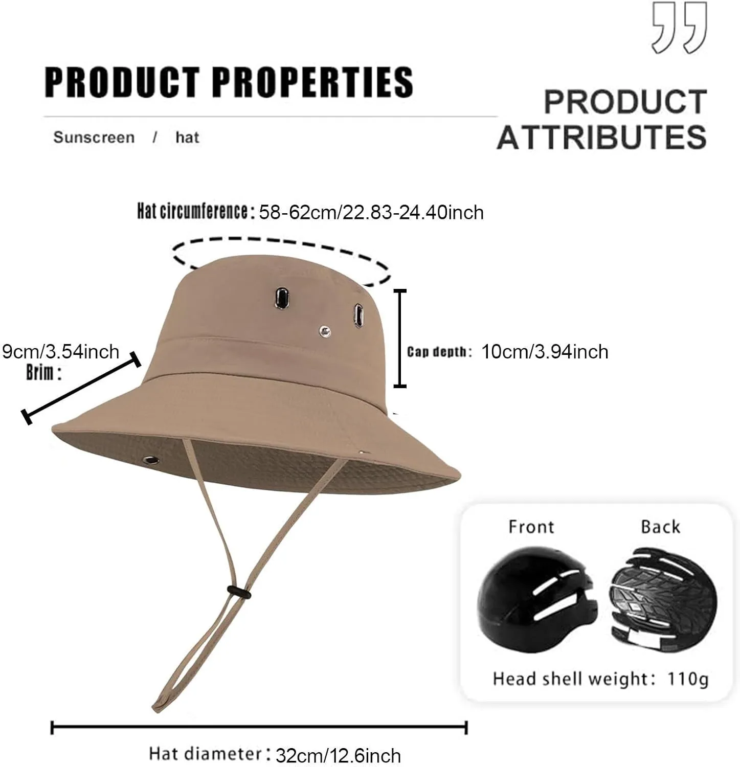 Sun Bucket Hat Fishing Hat Portable Sun Protection with Inner Hard Shell Wide Brim for Gardening Climbing Hiking Sports Beach