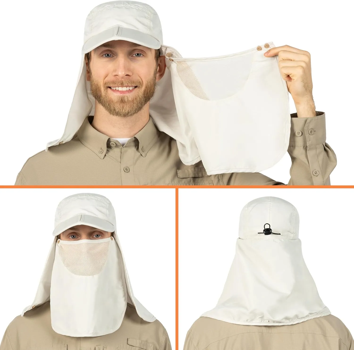 SUN CUBE Fishing Sun Hat with Neck Flap for Men UV Protection Cover Outdoor Bucket Cap with Face Covering for Hiking Running