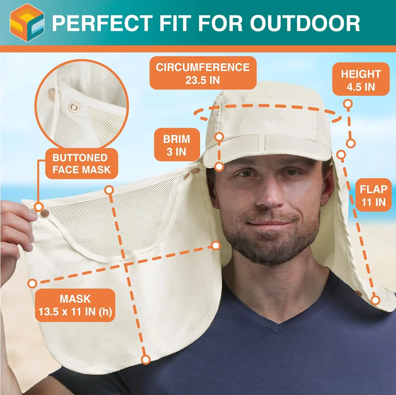 SUN CUBE Fishing Sun Hat with Neck Flap for Men UV Protection Cover Outdoor Bucket Cap with Face Covering for Hiking Running