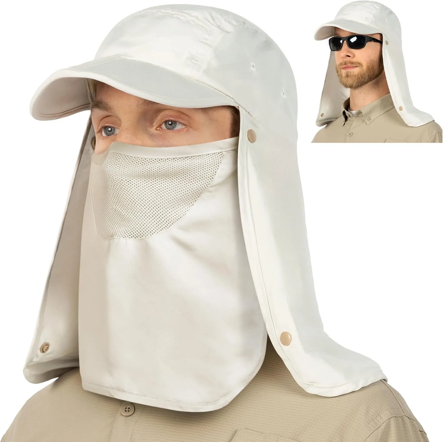 SUN CUBE Fishing Sun Hat with Neck Flap for Men UV Protection Cover Outdoor Bucket Cap with Face Covering for Hiking Running