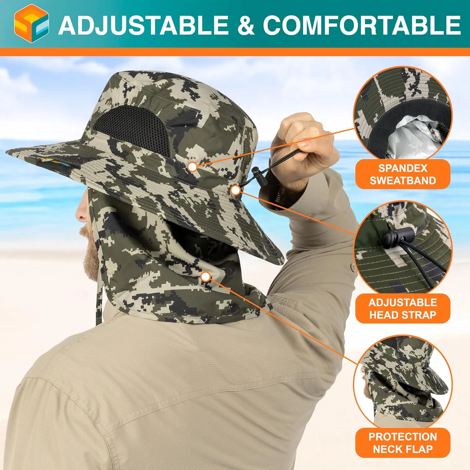 SUN CUBE Wide Brim Sun Hat Men Women, Fishing Hats Sun UV Protection, Mens Hiking Bucket Hat Safari Beach Boonie, UPF 50 