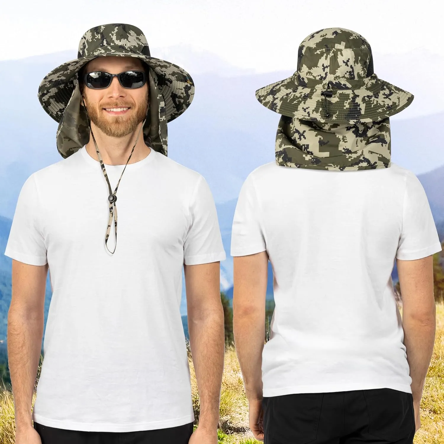 SUN CUBE Wide Brim Sun Hat Men Women, Fishing Hats Sun UV Protection, Mens Hiking Bucket Hat Safari Beach Boonie, UPF 50 