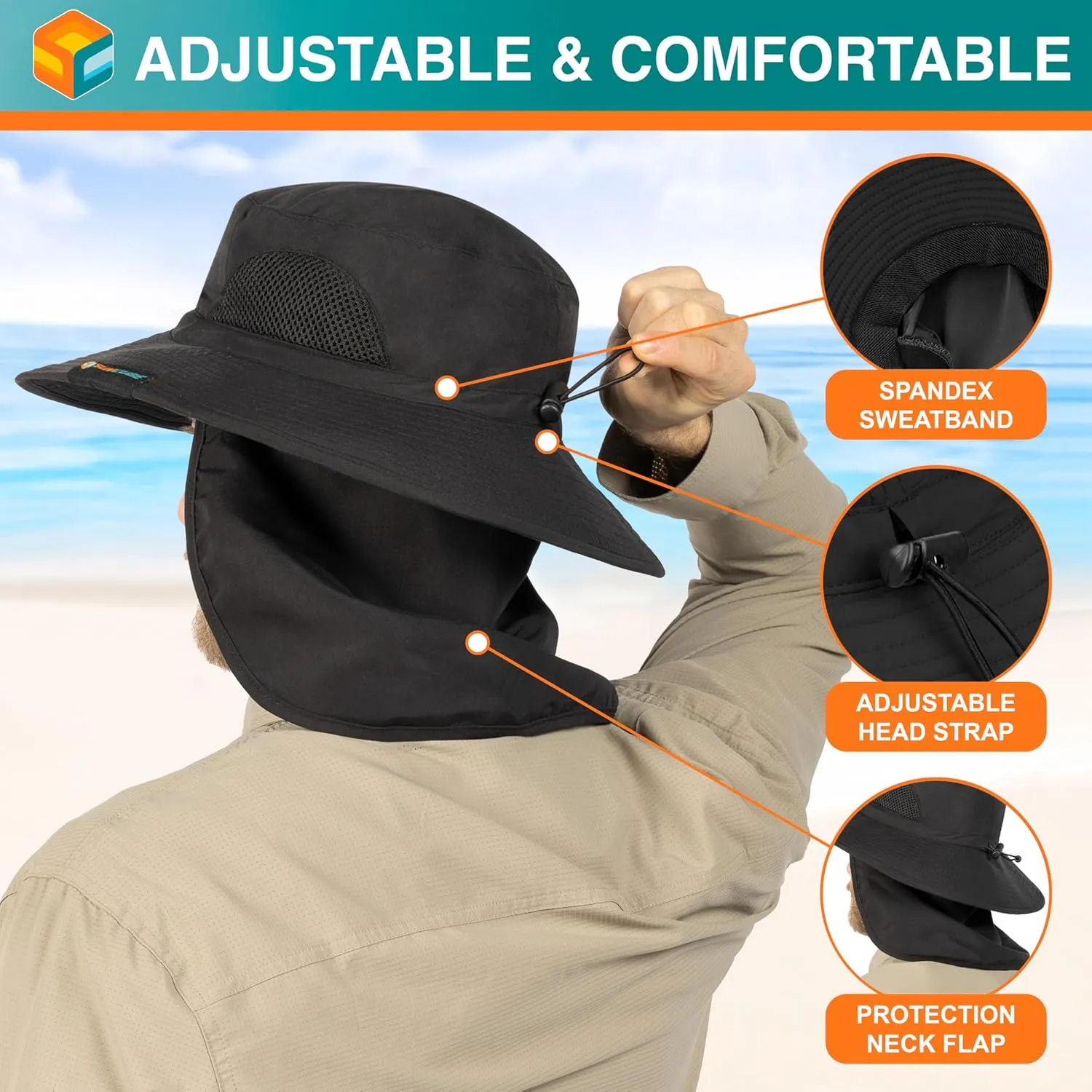 SUN CUBE Wide Brim Sun Hat Men Women, Fishing Hats Sun UV Protection, Mens Hiking Bucket Hat Safari Beach Boonie, UPF 50 