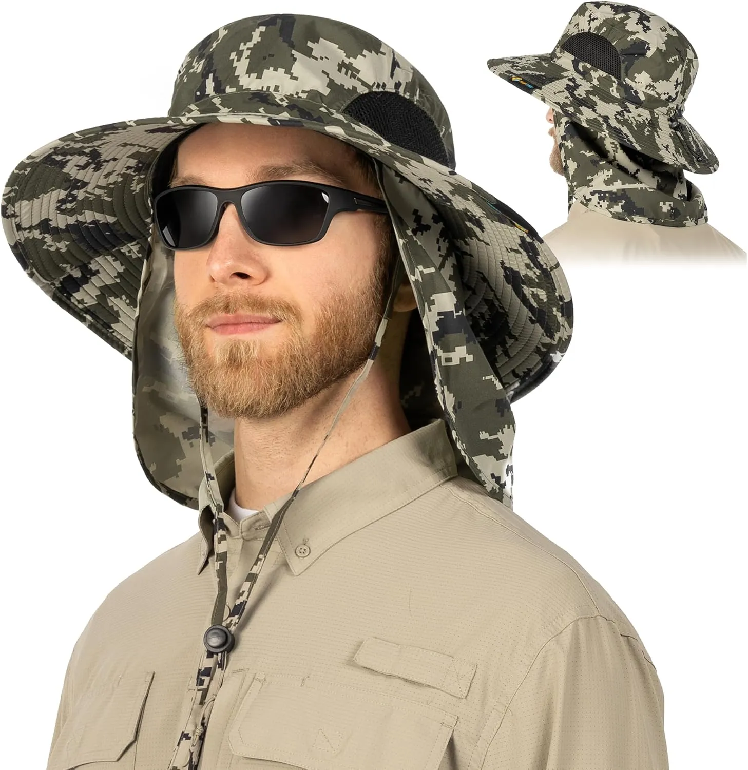 SUN CUBE Wide Brim Sun Hat Men Women, Fishing Hats Sun UV Protection, Mens Hiking Bucket Hat Safari Beach Boonie, UPF 50 