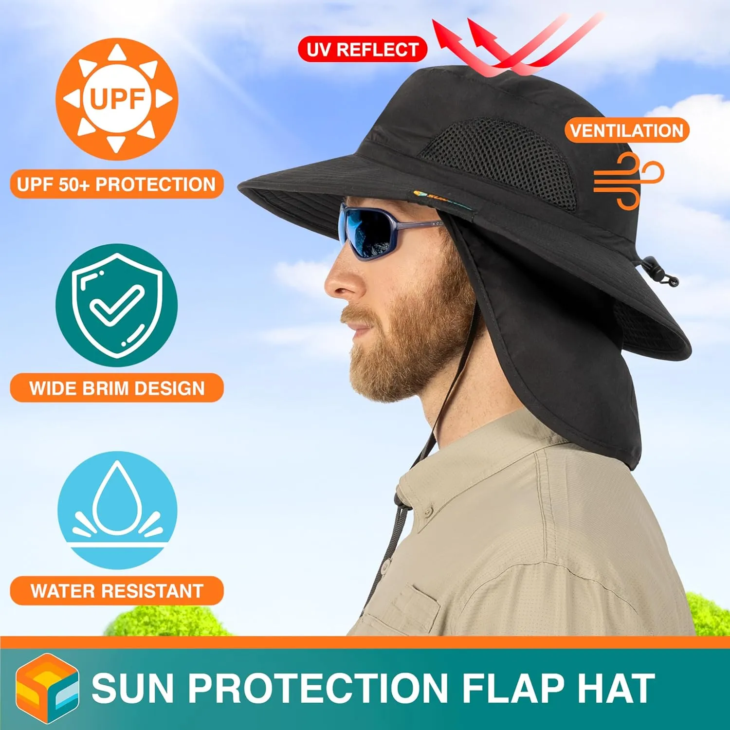 SUN CUBE Wide Brim Sun Hat Men Women, Fishing Hats Sun UV Protection, Mens Hiking Bucket Hat Safari Beach Boonie, UPF 50 