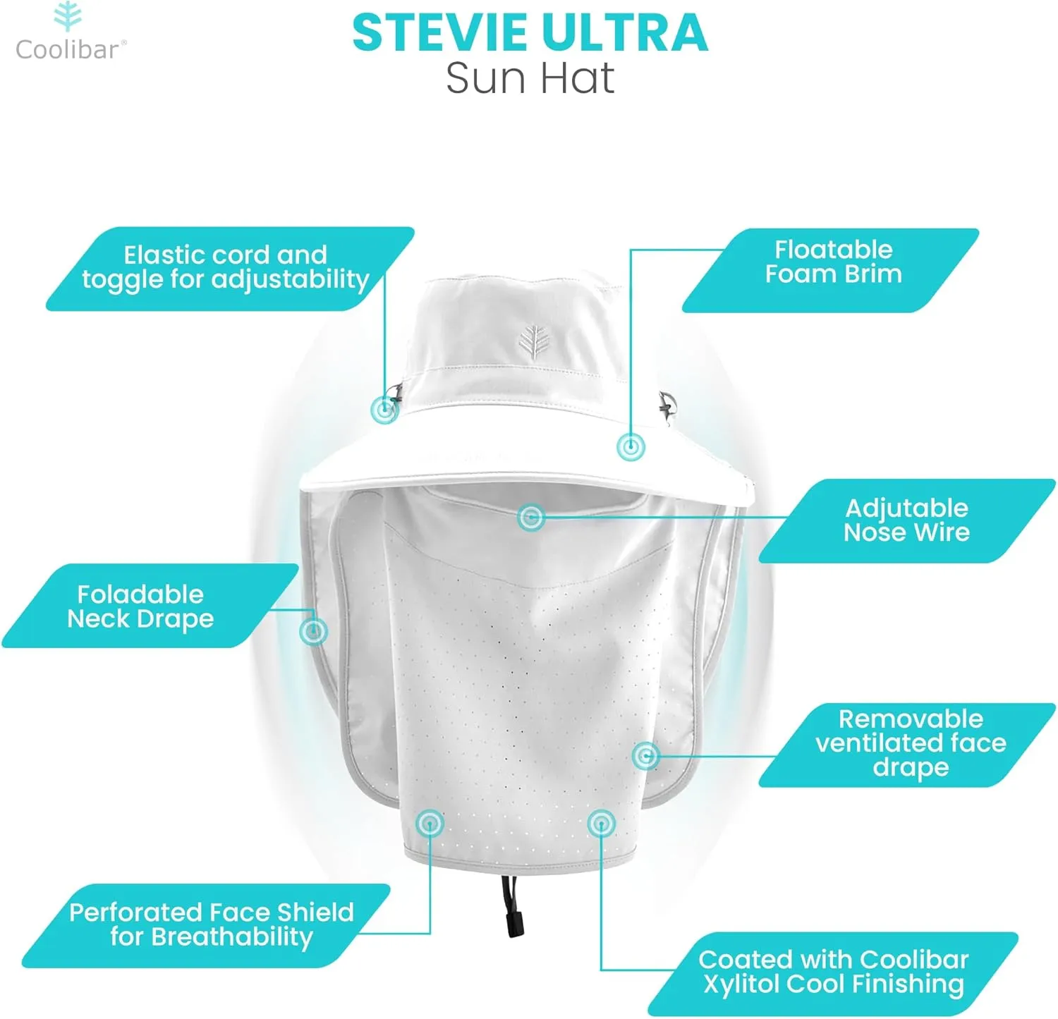 Sun Hat with Fold-Away Neck Drape & Clip-On Face Mask- UPF50  Sun Protection - Ideal for Fishing - Stevie - Unisex (One Size)