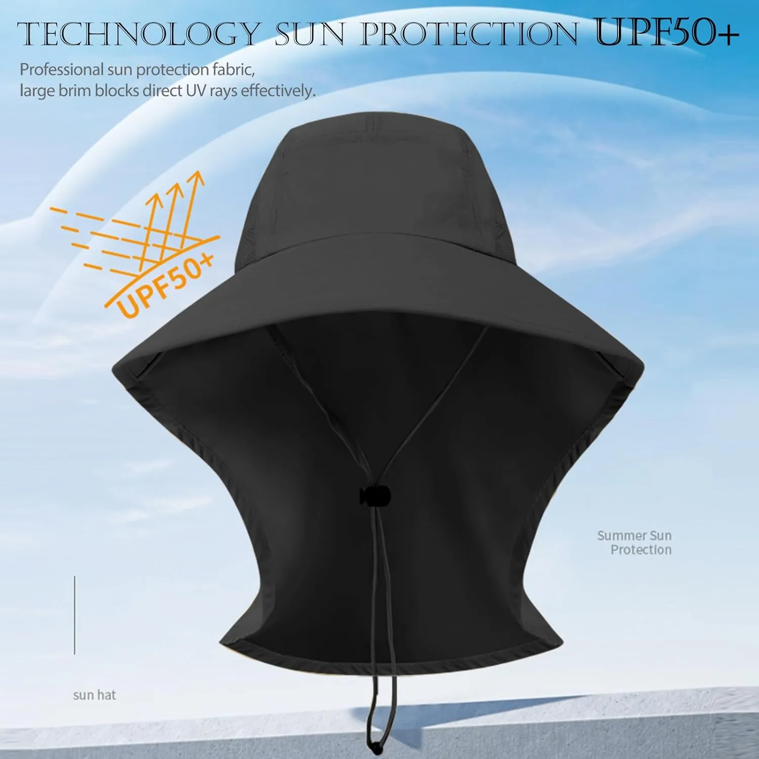 Sun Hat with Neck Flap, UPF 50  UV Protective Wide Brim Breathable Fishing Hiking Hats for Men Dad