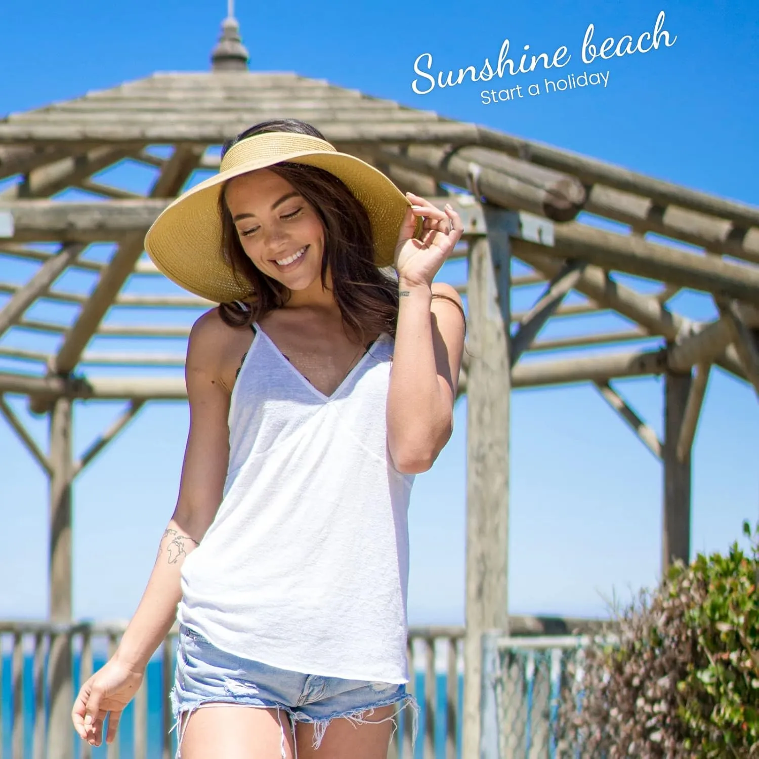 Sun Hats for Women Fashionable Womens Wide Brim Hat Roll-up Straw Sun Visor Hat