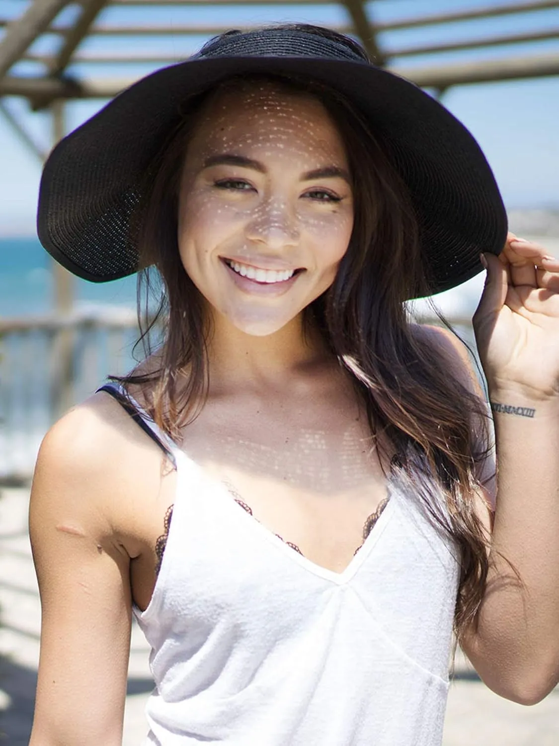 Sun Hats for Women Fashionable Womens Wide Brim Hat Roll-up Straw Sun Visor Hat