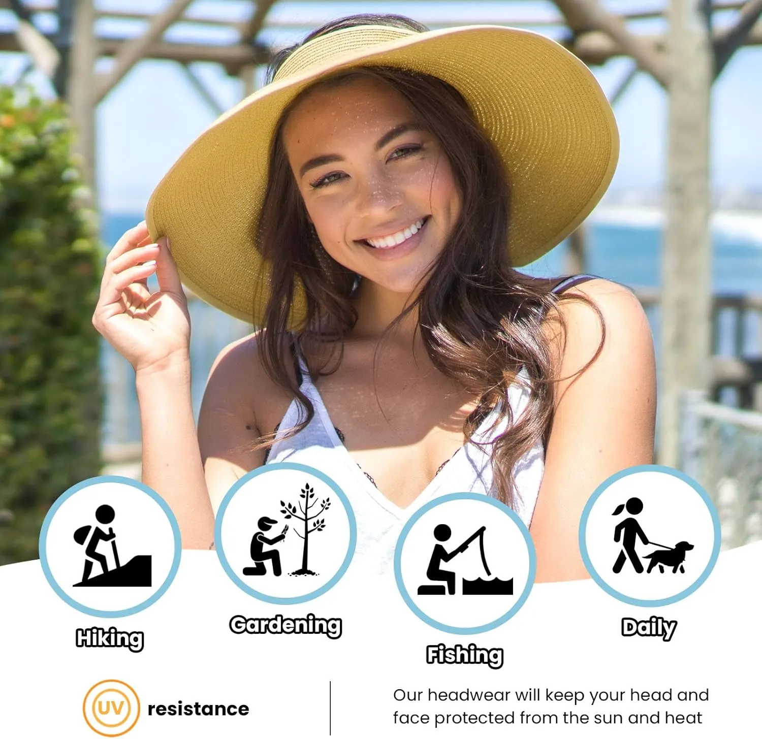 Sun Hats for Women Fashionable Womens Wide Brim Hat Roll-up Straw Sun Visor Hat