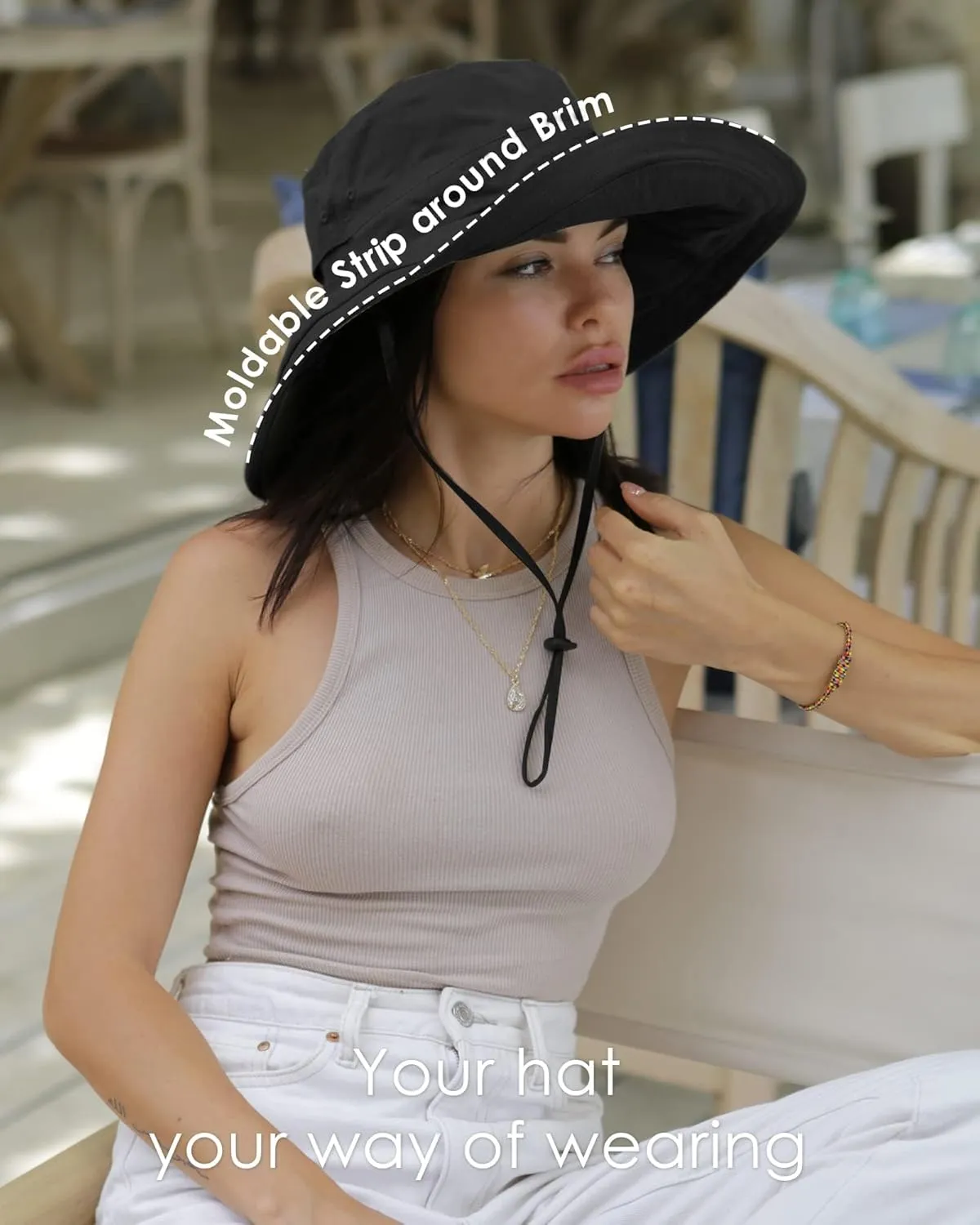 Sun Hats for Women Gardening Hat Wide Brim Ponytail Beach Sun Protection Breathable Cotton Summer Hat with Fold-Up Brim