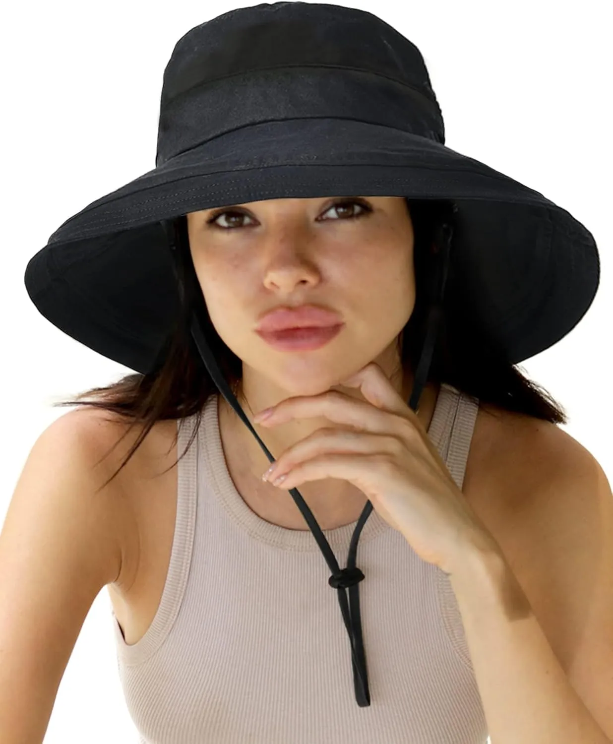 Sun Hats for Women Gardening Hat Wide Brim Ponytail Beach Sun Protection Breathable Cotton Summer Hat with Fold-Up Brim
