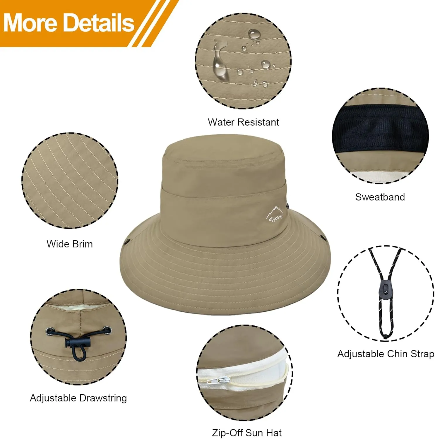 Sun Hats for Women UV Protection Fishing Hat Wide Brim Safari Hats 2 in 1 Zip-Off Sun Visor Hats UPF 50 
