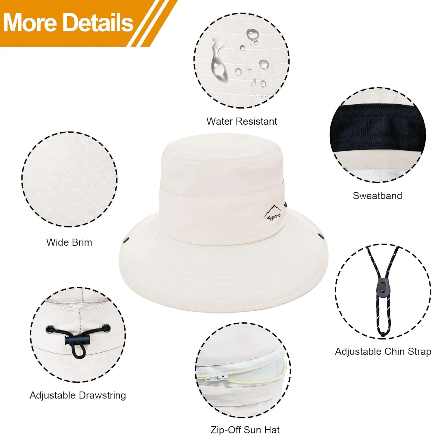 Sun Hats for Women UV Protection Fishing Hat Wide Brim Safari Hats 2 in 1 Zip-Off Sun Visor Hats UPF 50 