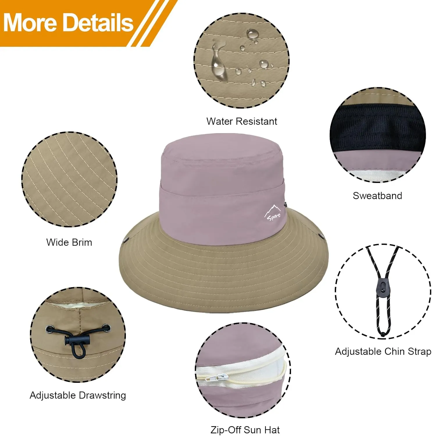 Sun Hats for Women UV Protection Fishing Hat Wide Brim Safari Hats 2 in 1 Zip-Off Sun Visor Hats UPF 50 