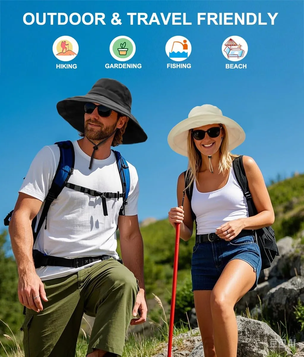 Sun Hats for Women, Wide Brim Waterproof Bucket Hat, Summer Beach Packable Ponytail Hat,UPF 50  UV Protection