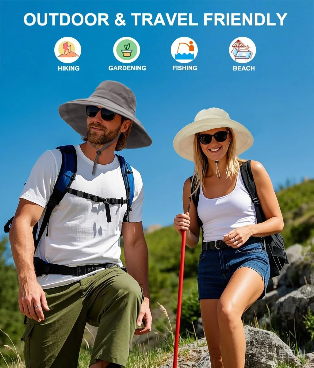 Sun Hats for Women, Wide Brim Waterproof Bucket Hat, Summer Beach Packable Ponytail Hat,UPF 50  UV Protection