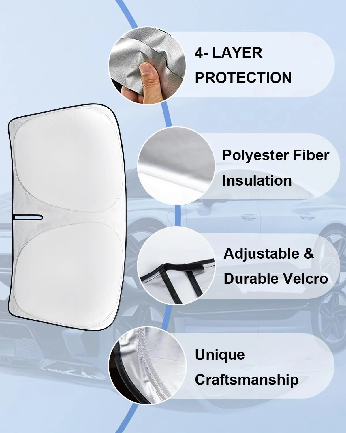 Sun Shade for VW Atlas Windshield Sunshade Custom Fit Volkswagen Atlas 2018-2022 2023 2024 2025 Windshield Cover 2-Layers 240T Reflector Foldable Window Shield Sun Visor Block UV Ray Car Accessories