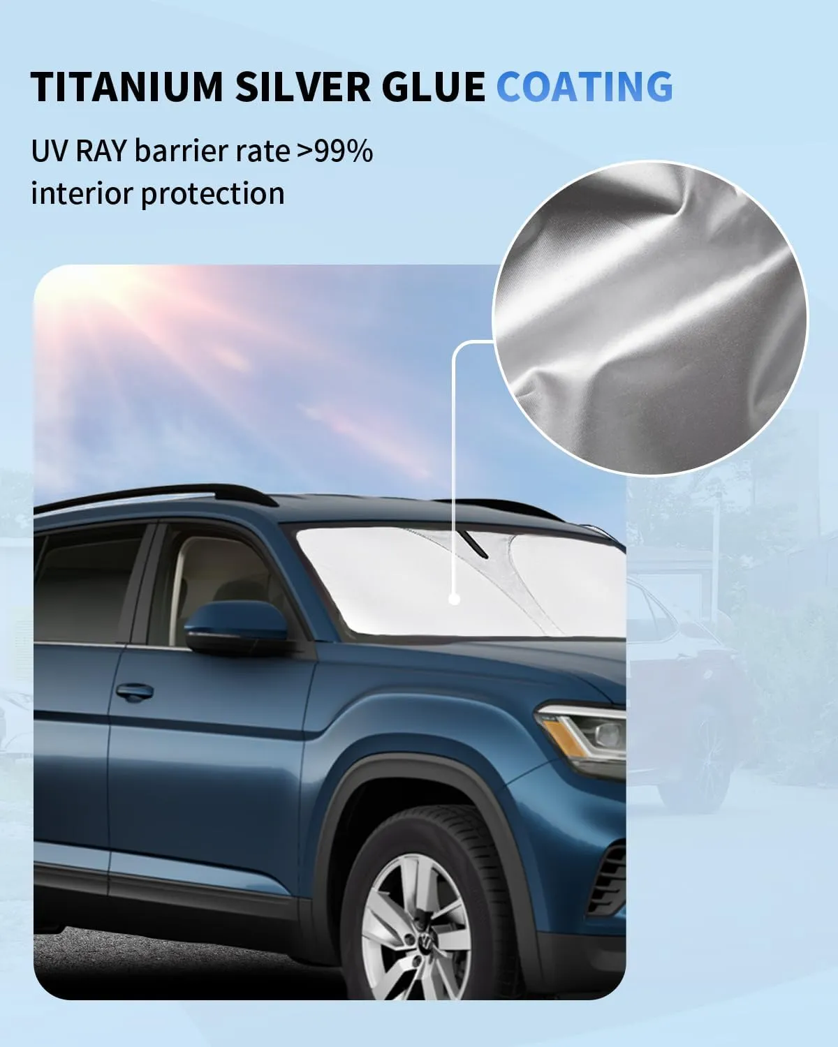 Sun Shade for VW Atlas Windshield Sunshade Custom Fit Volkswagen Atlas 2018-2022 2023 2024 2025 Windshield Cover 2-Layers 240T Reflector Foldable Window Shield Sun Visor Block UV Ray Car Accessories
