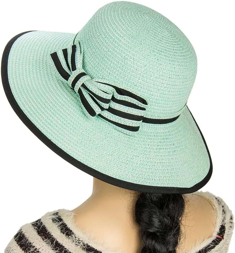 Sun Straw Beach Summer Hats for Women Wide Brim Fedora Panama Packable Hat for Travel