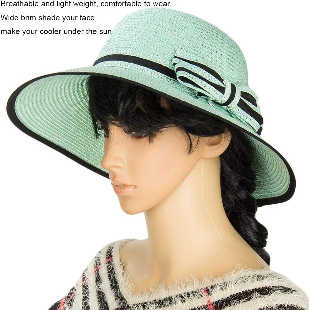 Sun Straw Beach Summer Hats for Women Wide Brim Fedora Panama Packable Hat for Travel