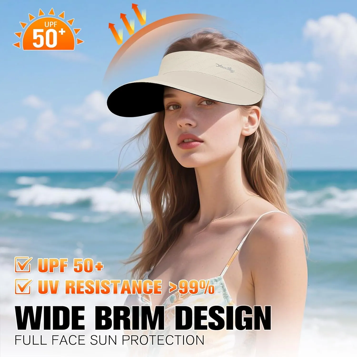 Sun Visor for Women Wide Brim Summer UPF50  UV Protection Seamless Sun Hats Foldable Beach Cap