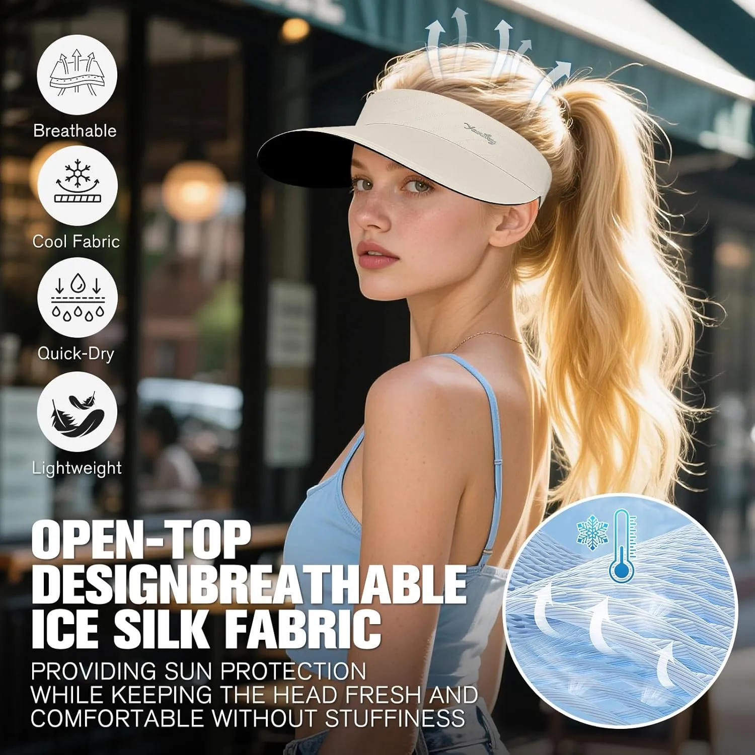 Sun Visor for Women Wide Brim Summer UPF50  UV Protection Seamless Sun Hats Foldable Beach Cap
