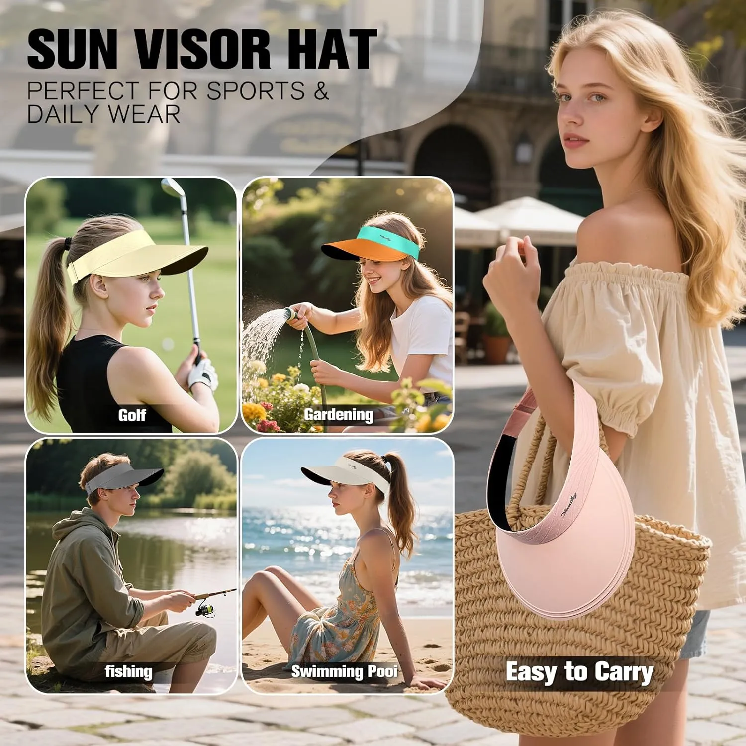 Sun Visor for Women Wide Brim Summer UPF50  UV Protection Seamless Sun Hats Foldable Beach Cap