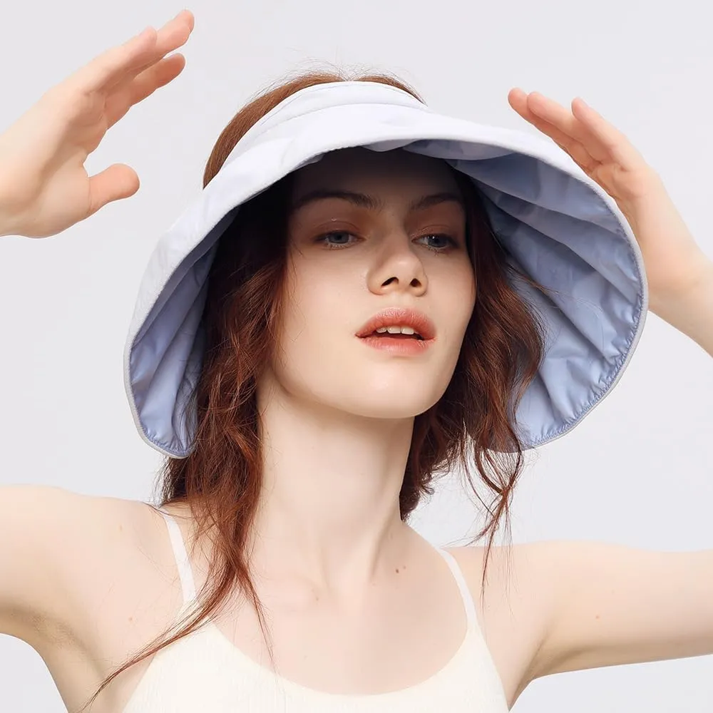 Sun Visor Hat for Women Wide Brim Foldable UPF 50  Roll Up Packable Ponytail Shell Hats
