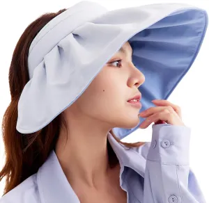 Sun Visor Hat for Women Wide Brim Foldable UPF 50  Roll Up Packable Ponytail Shell Hats