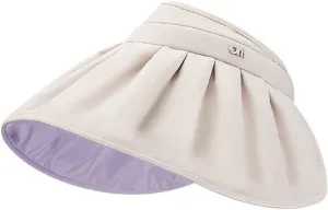 Sun Visor Hat for Women Wide Brim Foldable UPF 50  UV Protection Beach Cap Roll Up Packable Ponytail Shell Hats SLH3M433