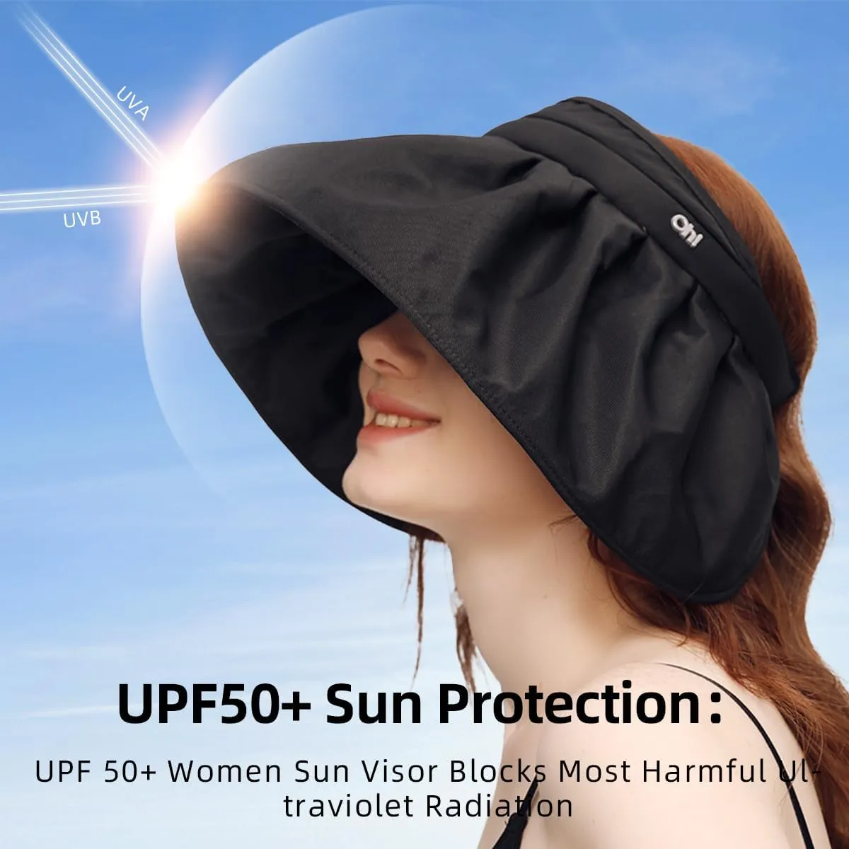 Sun Visor Hat for Women Wide Brim Foldable UPF 50  UV Protection Beach Cap Roll Up Packable Ponytail Shell Hats SLH3M433