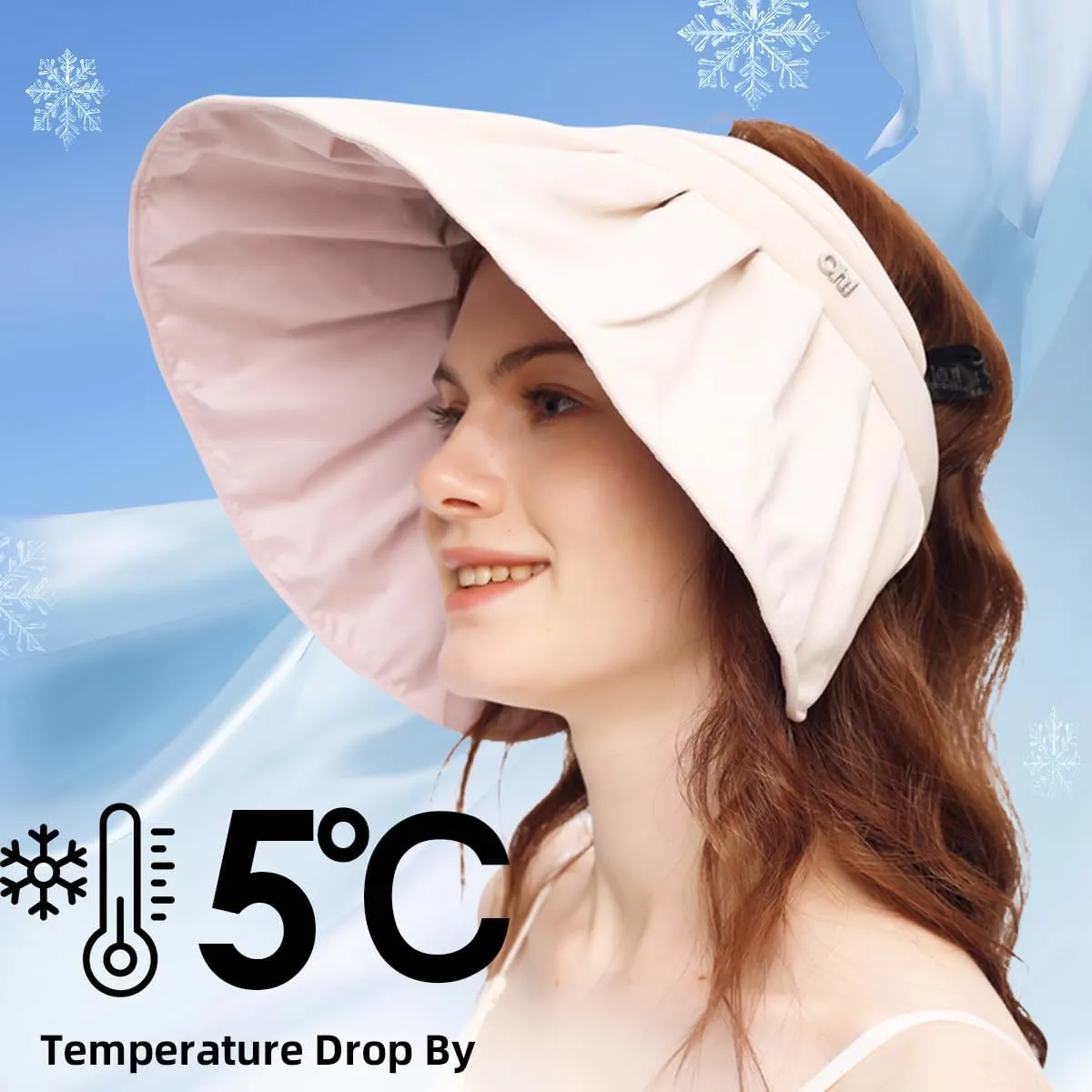 Sun Visor Hat for Women Wide Brim Foldable UPF 50  UV Protection Beach Cap Roll Up Packable Ponytail Shell Hats SLH3M433