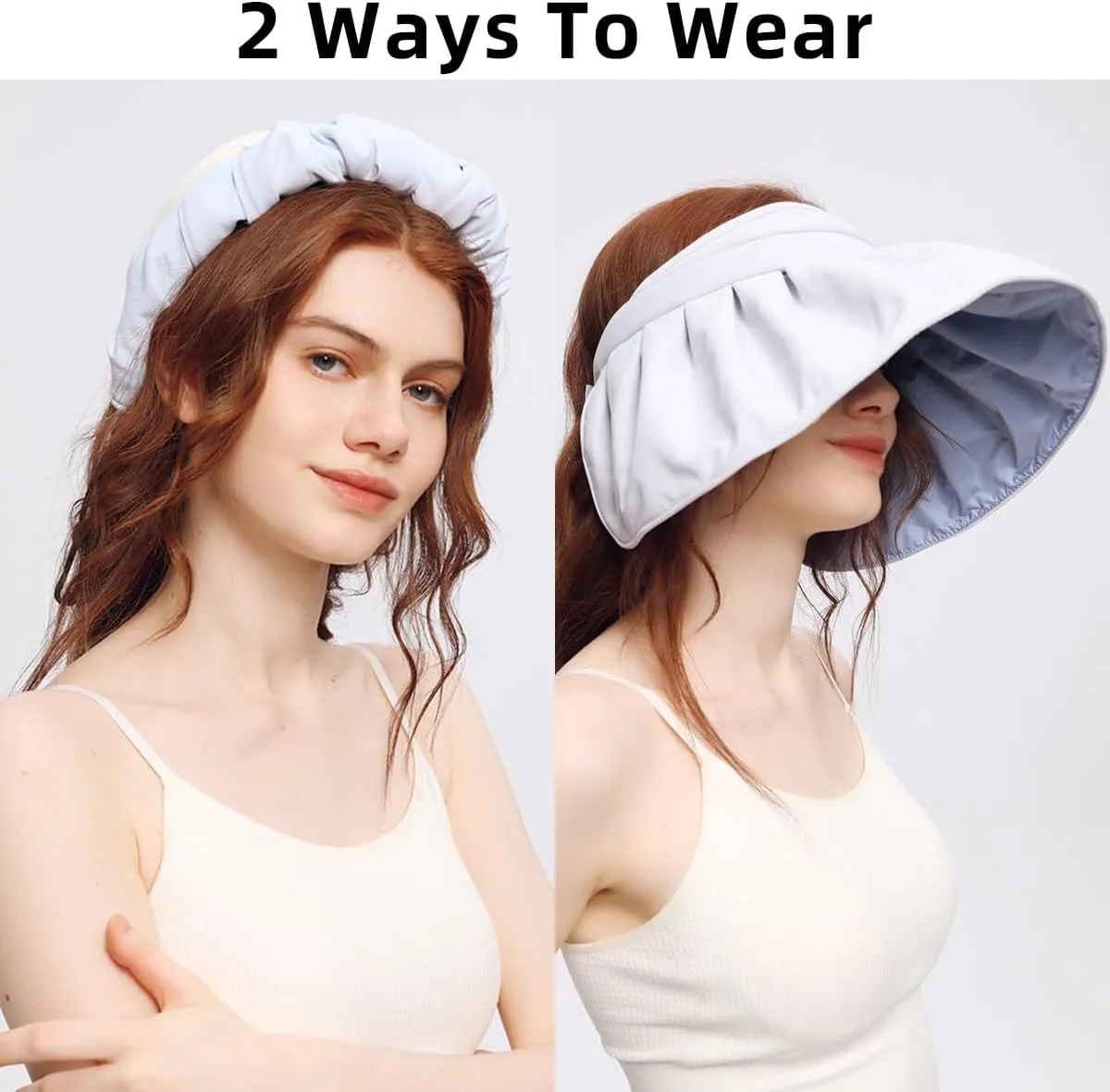 Sun Visor Hat for Women Wide Brim Foldable UPF 50  UV Protection Beach Cap Roll Up Packable Ponytail Shell Hats SLH3M433