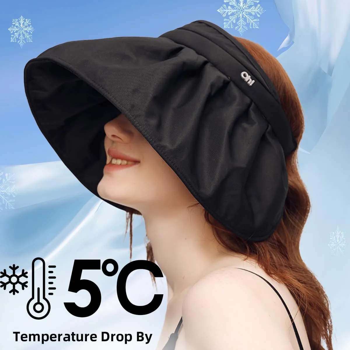 Sun Visor Hat for Women Wide Brim Foldable UPF 50  UV Protection Beach Cap Roll Up Packable Ponytail Shell Hats SLH3M433