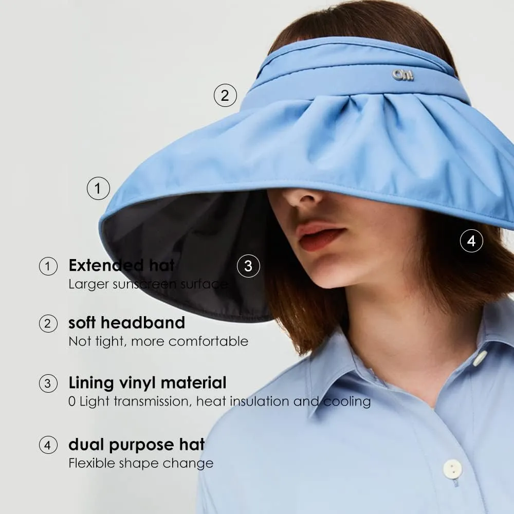 Sun Visor Hat for Women Wide Brim Foldable UPF 50  UV Protection Beach Cap Roll Up Packable Ponytail Shell Hats SLH3M433