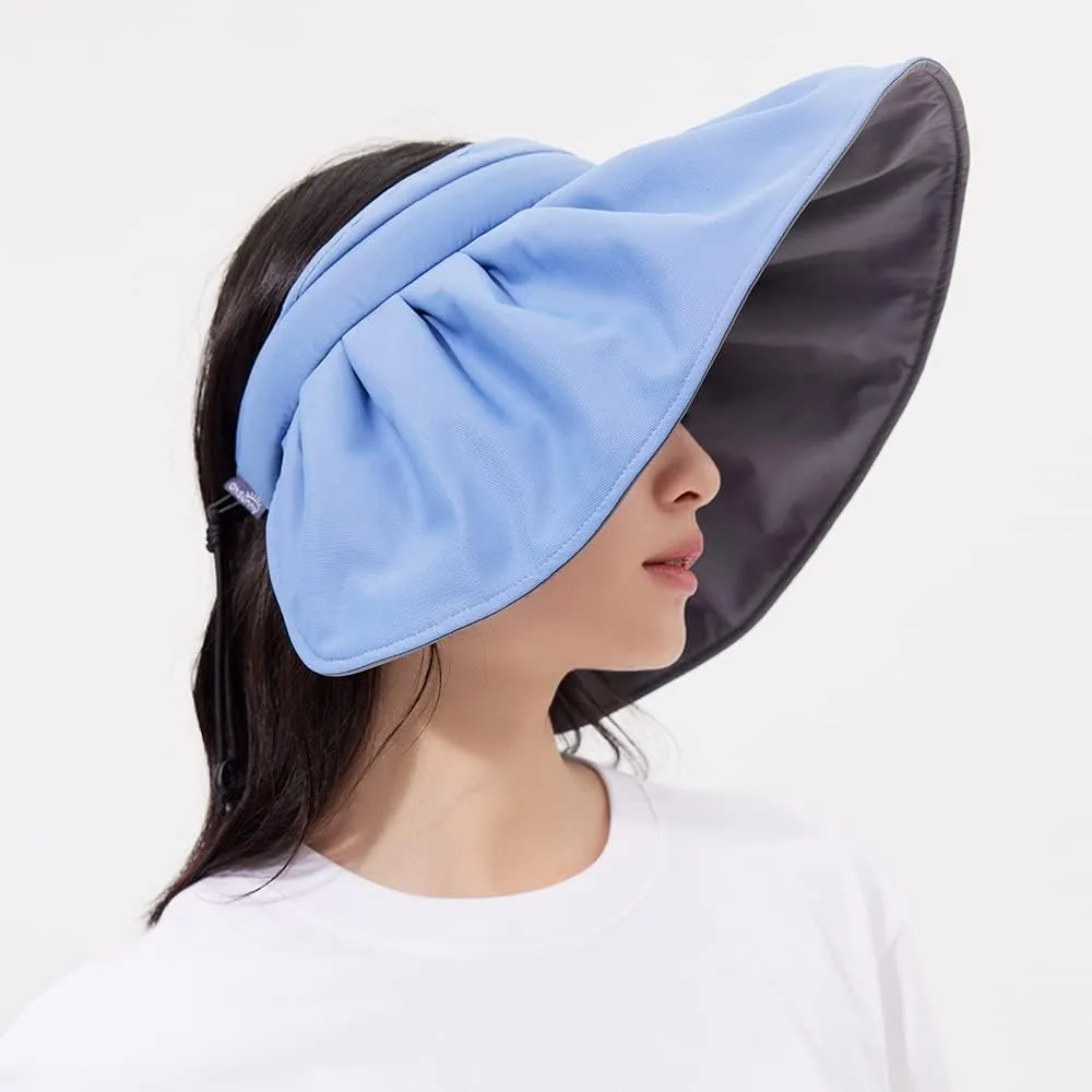 Sun Visor Hat for Women Wide Brim Foldable UPF 50  UV Protection Beach Cap Roll Up Packable Ponytail Shell Hats SLH3M433