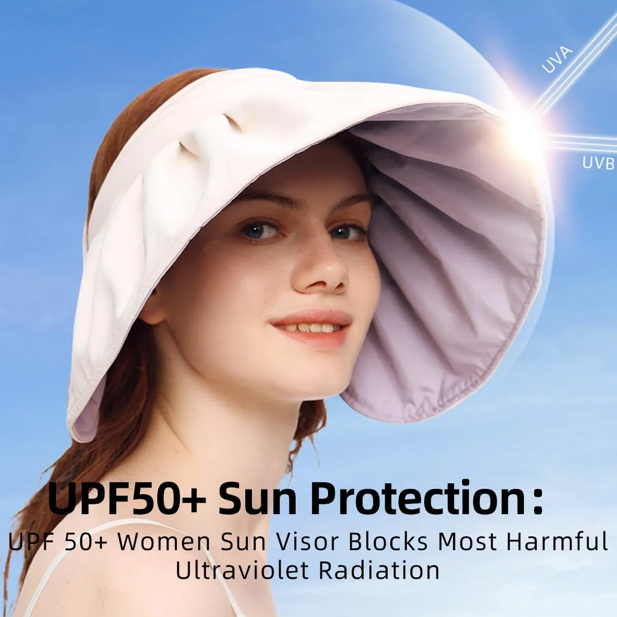 Sun Visor Hat for Women Wide Brim Foldable UPF 50  UV Protection Beach Cap Roll Up Packable Ponytail Shell Hats SLH3M433