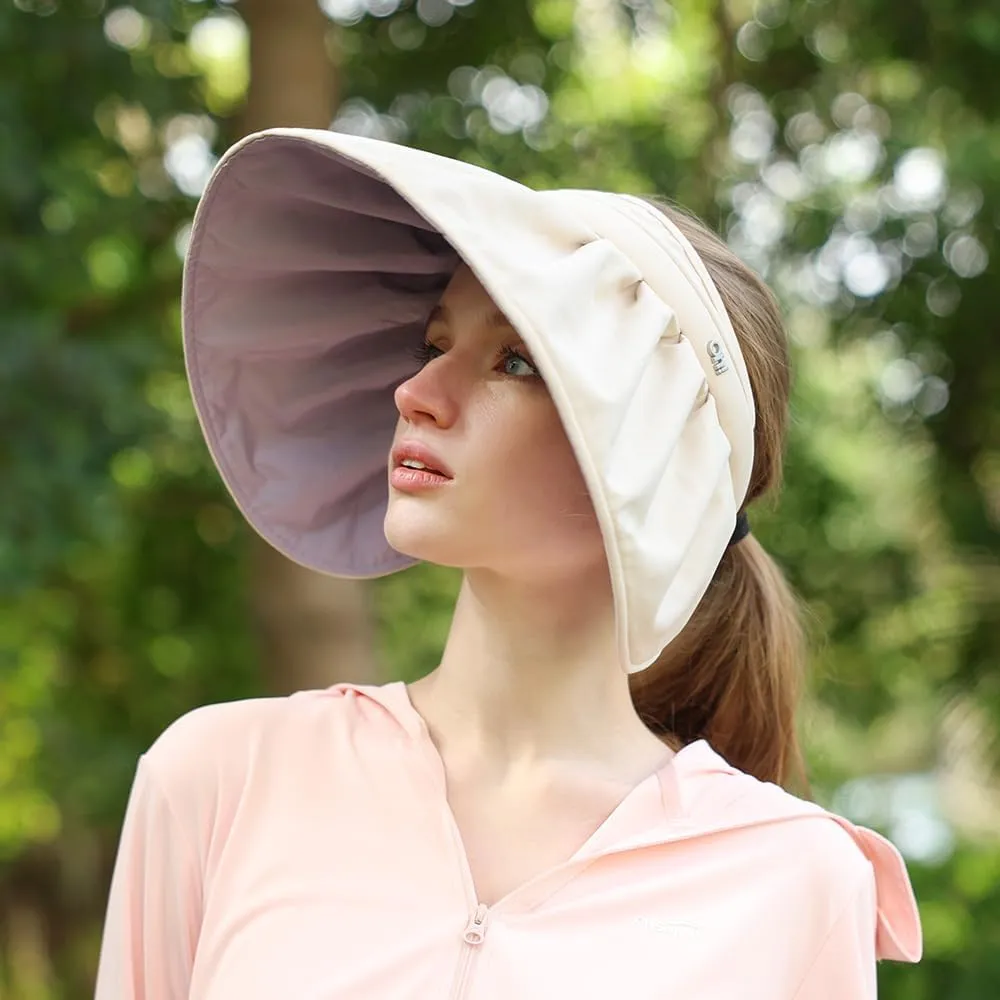 Sun Visor Hat for Women Wide Brim Foldable UPF 50  UV Protection Beach Cap Roll Up Packable Ponytail Shell Hats SLH3M433